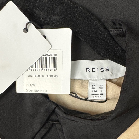 Reiss Veneto Color Block Midi Satin Sheer Long Sleeve Shirt Dress size 6 - Picture 9 of 11